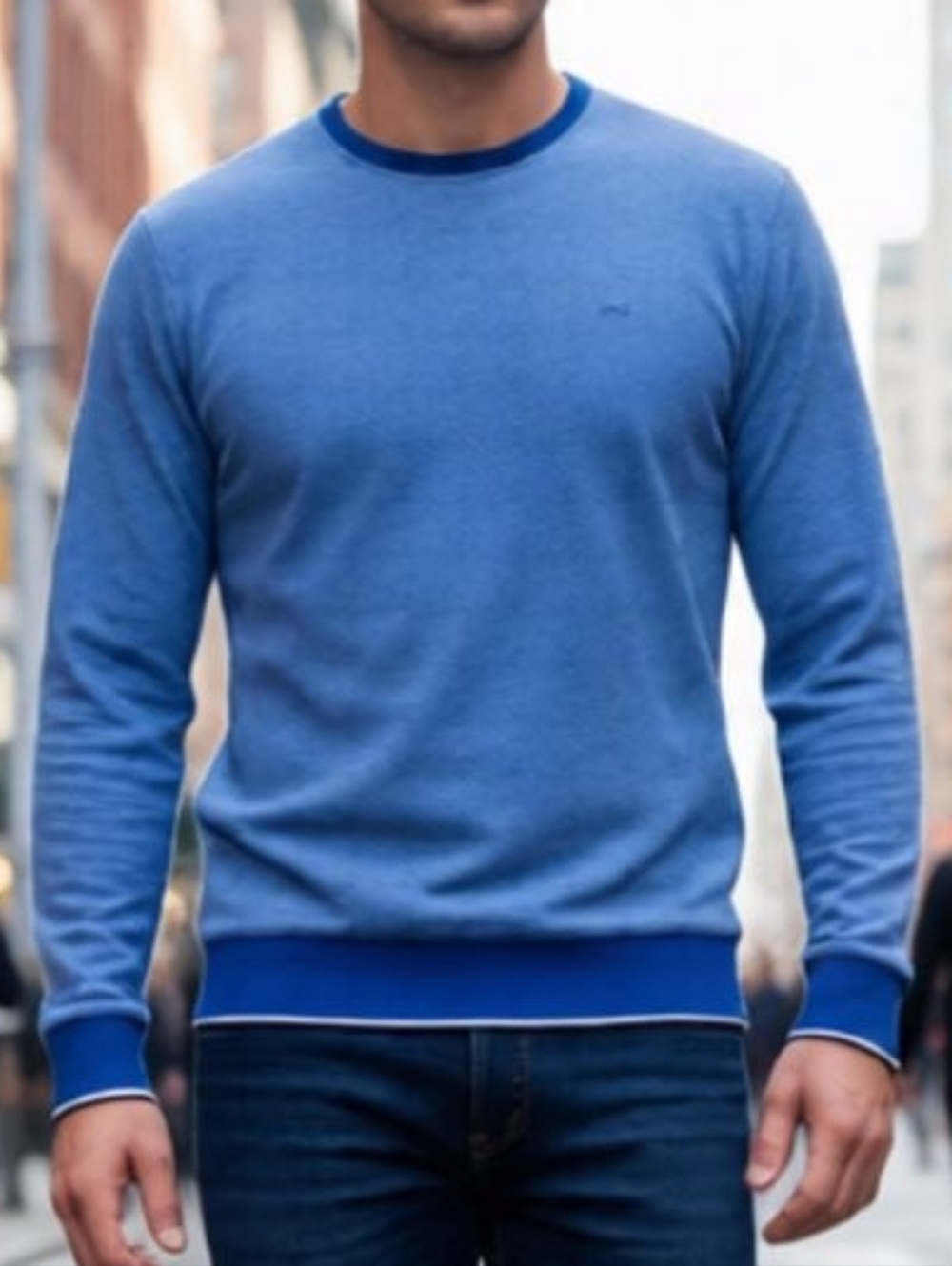 Michael Kors Light Blue Crewneck Sweater with Royal Blue Trim Medium